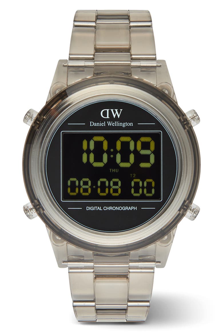 Retro Digital Bracelet Watch, 42mm, Main, color, TRANSPARENT SOFT GREY