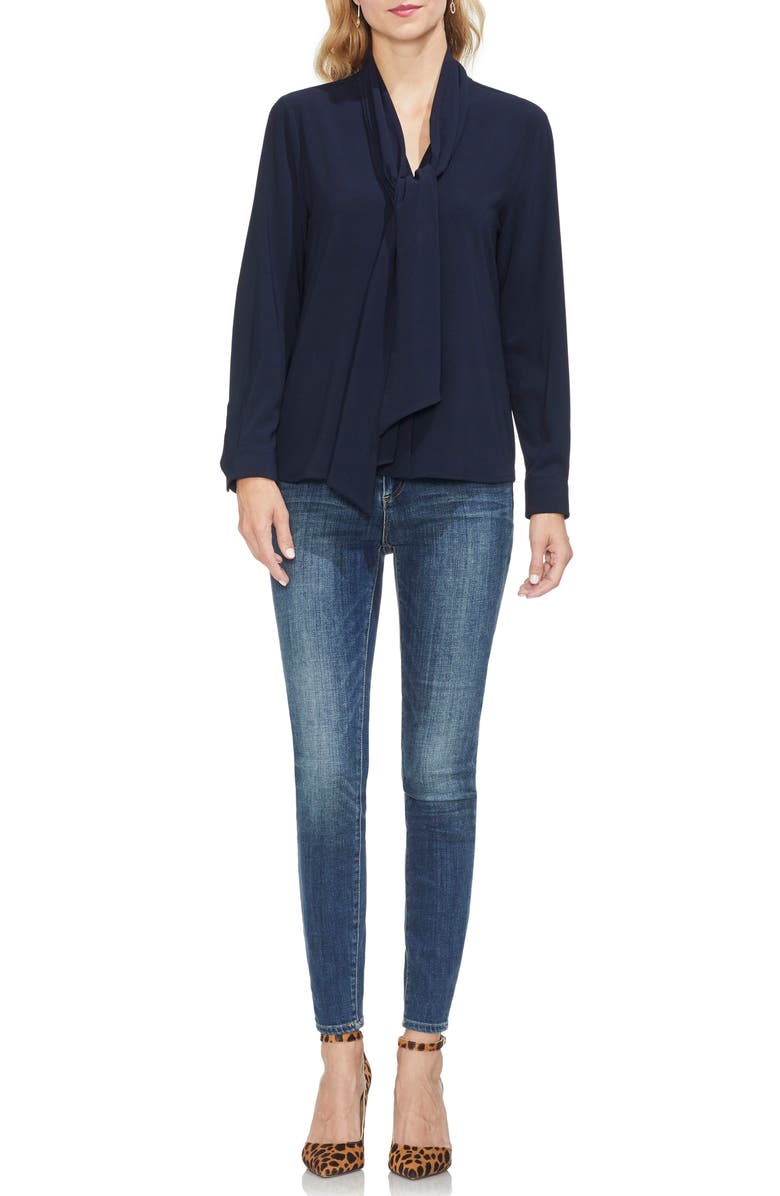 Vince Camuto Tie Neck French Crepe Blouse, Alternate, color,