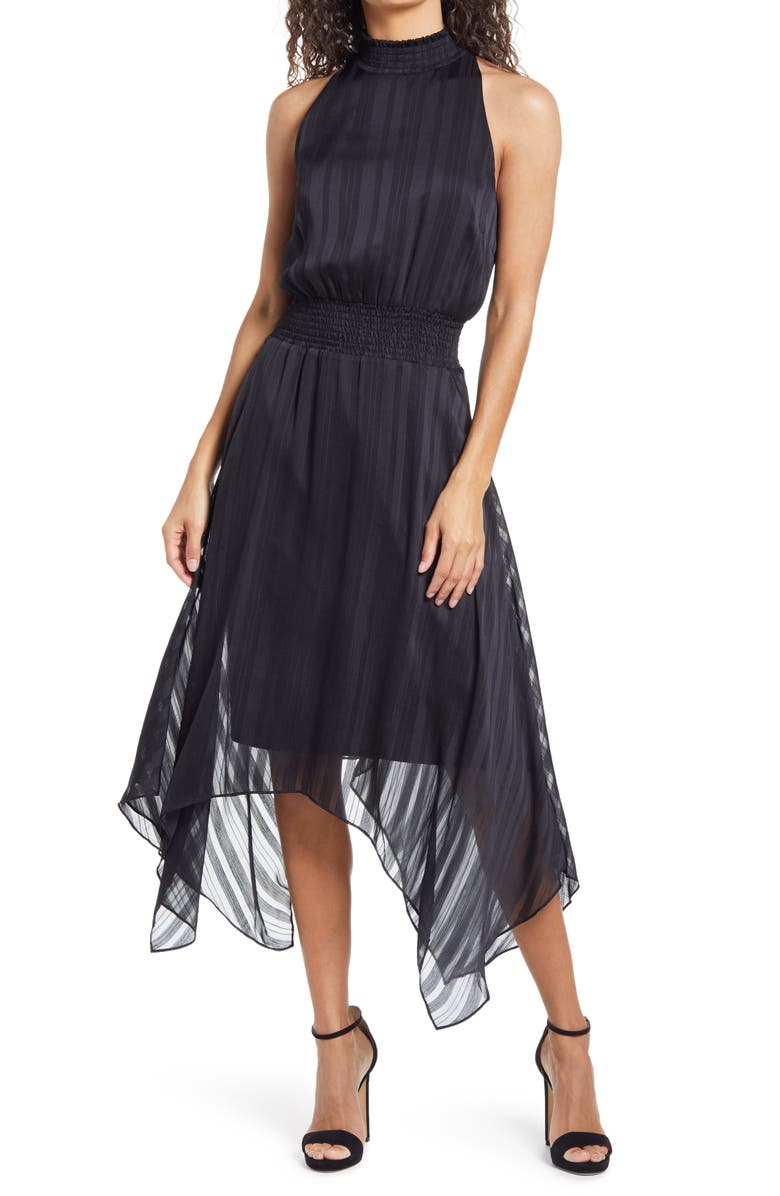 Sam Edelman Tonal Stripe Shark Bite Hem Halter Dress, Main, color, 