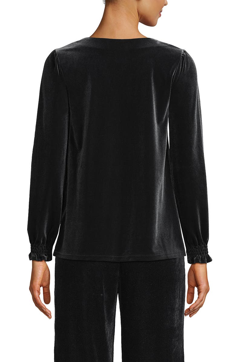 Lands' End Long Sleeve Velvet Blouse, Alternate, color, Black