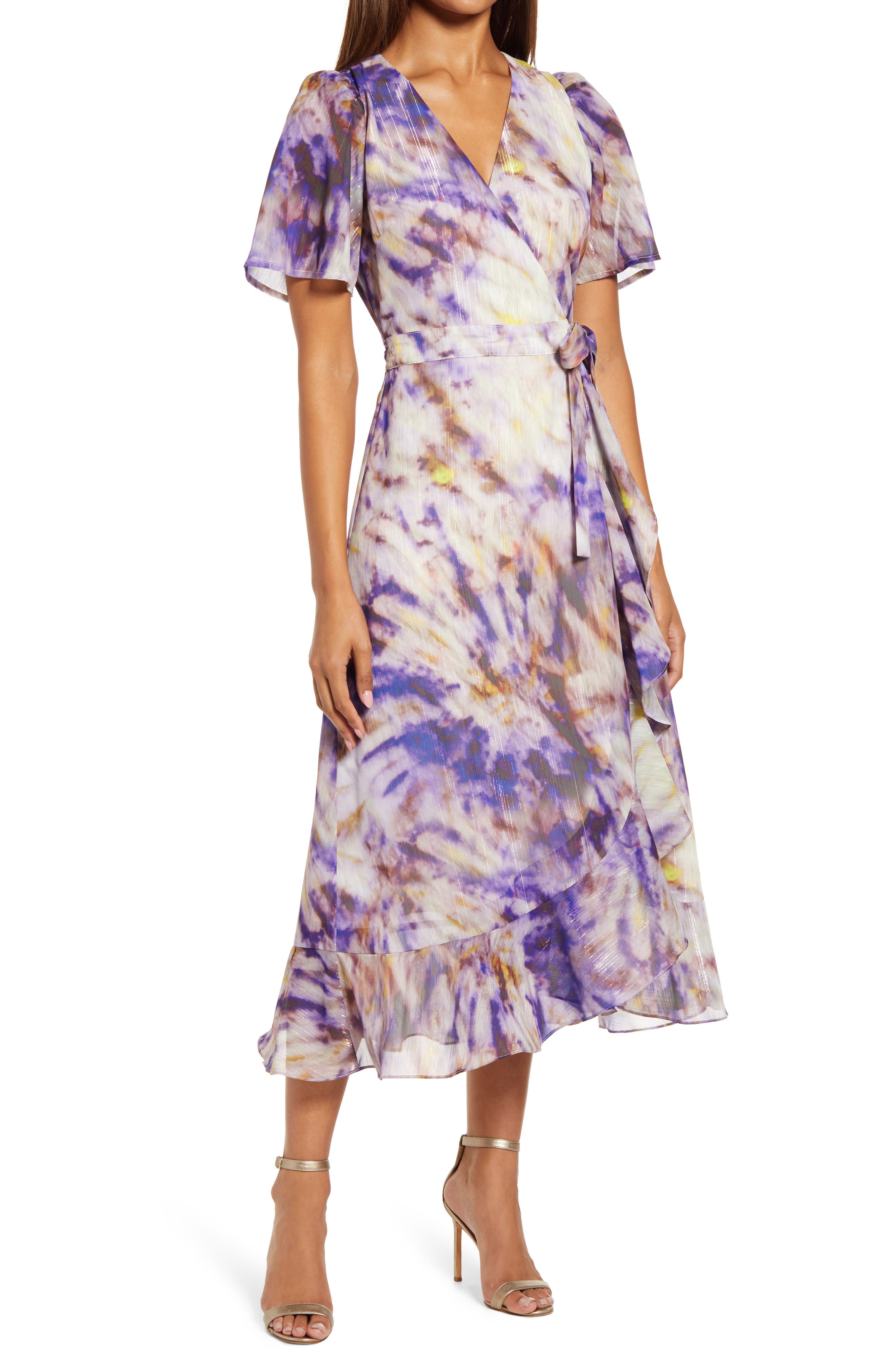 Adelyn Rae Tie Dye Faux Wrap Midi Dress (Women) | Nordstromrack