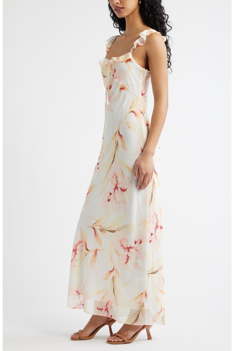 Ruffle Chiffon Maxi Dress, Alternate, color, IVORY- PINK FLOATING IRIS