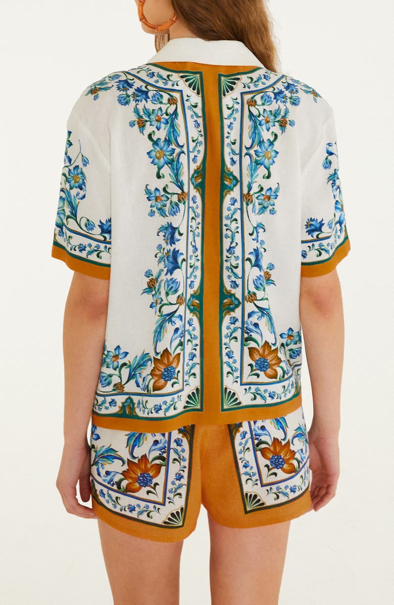 FARM Rio Flora Tile Print Linen Blend Cover-Up Top, Alternate, color, Flora Tile Off-White