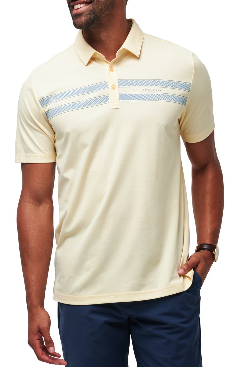 TravisMathew Jetty Jumper Chest Stripe Polo, Main, color, French Vanilla