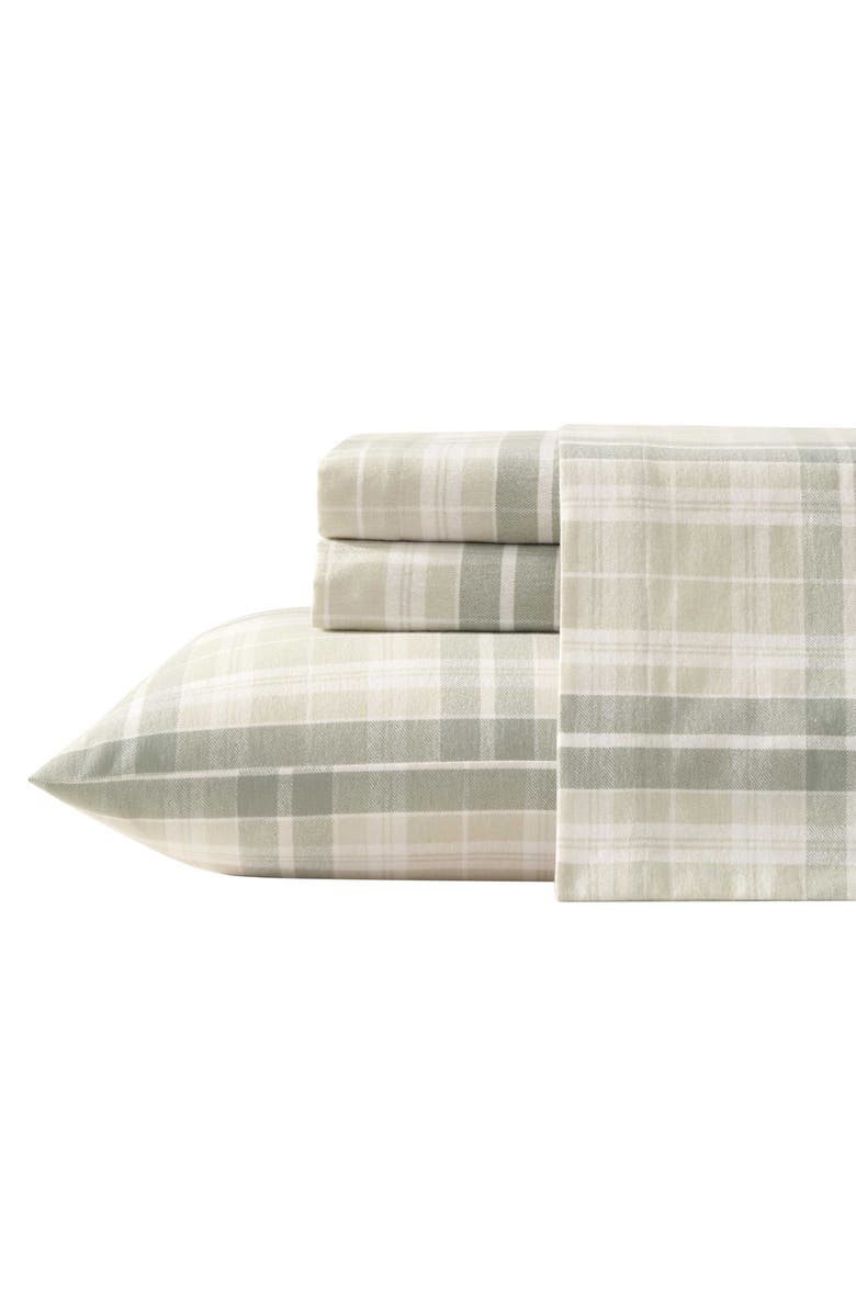 Laura Ashley Mulholland Plaid Cotton Flannel Sheet Set, Main, color, Light Green