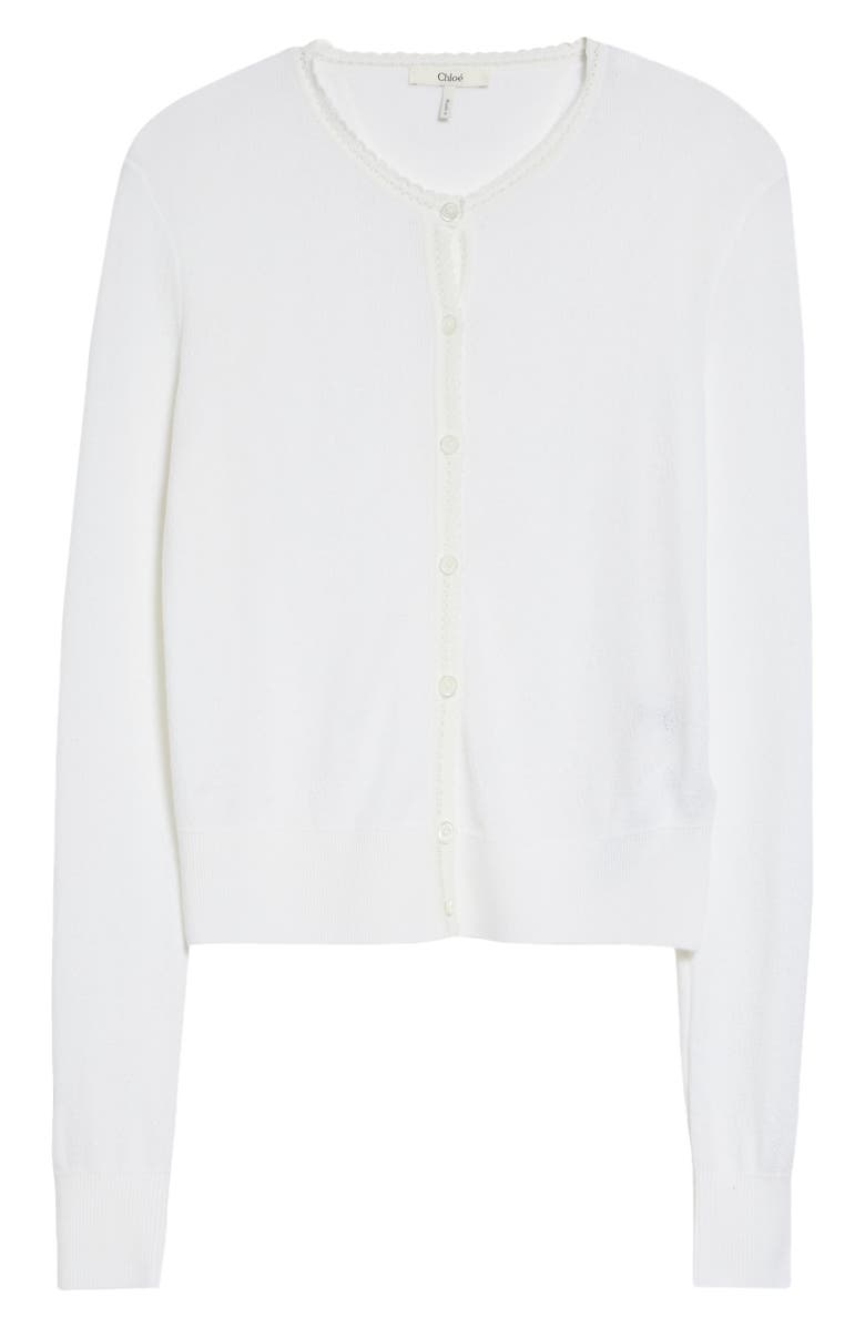 Chloé Wool Pointelle Underpinning Cardigan, Alternate, color, Iconic Milk