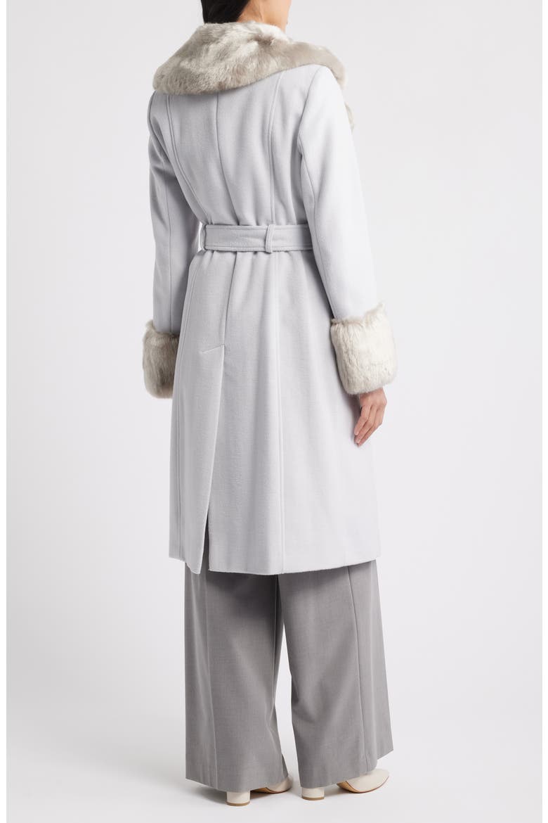 Belted Faux Fur Trim Coat, Alternate, color, ICE