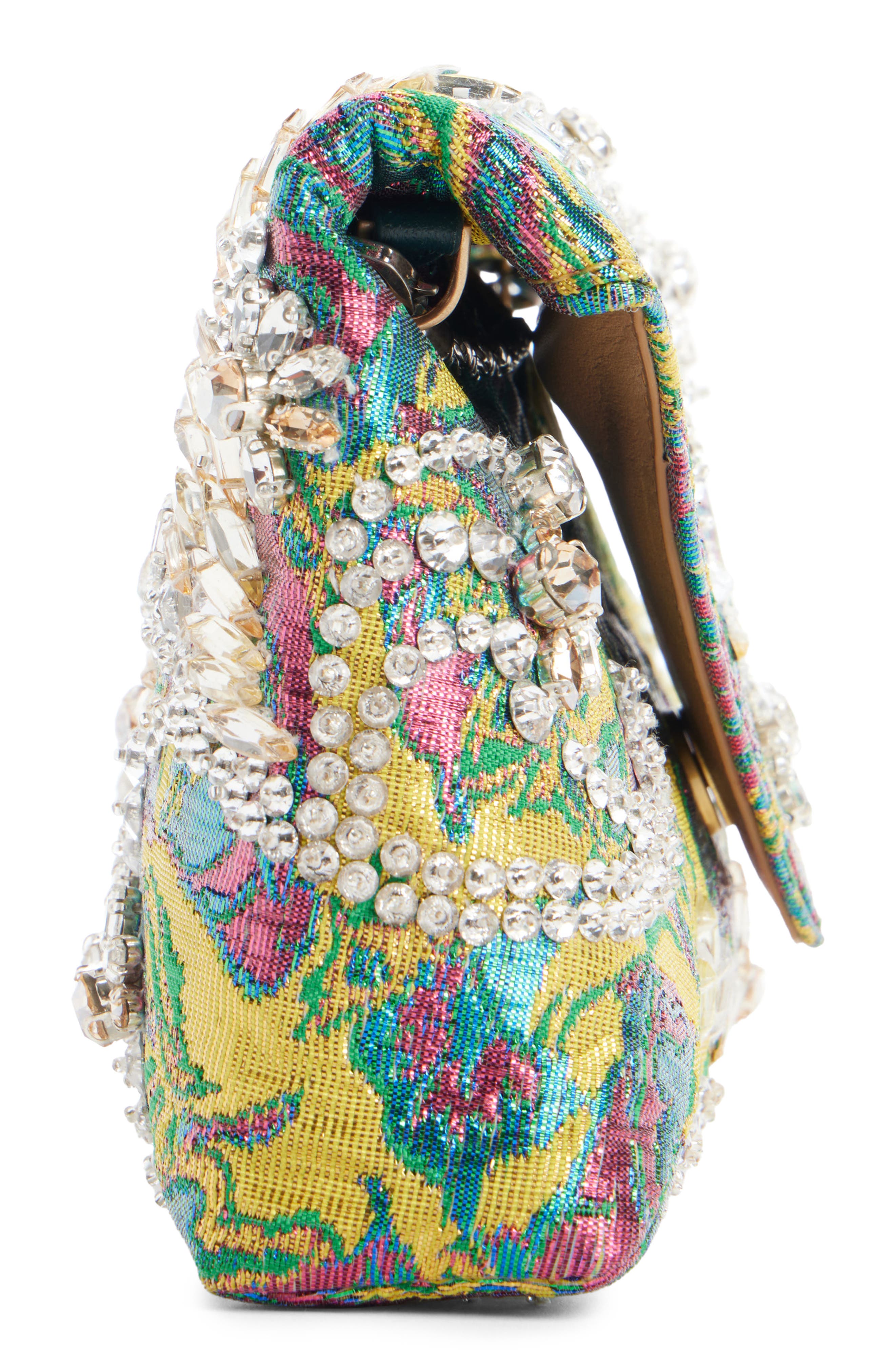 Dries Van Noten Crystal Embellished Lamé Floral Jacquard Clutch, Alternate, color, 207 Lemon