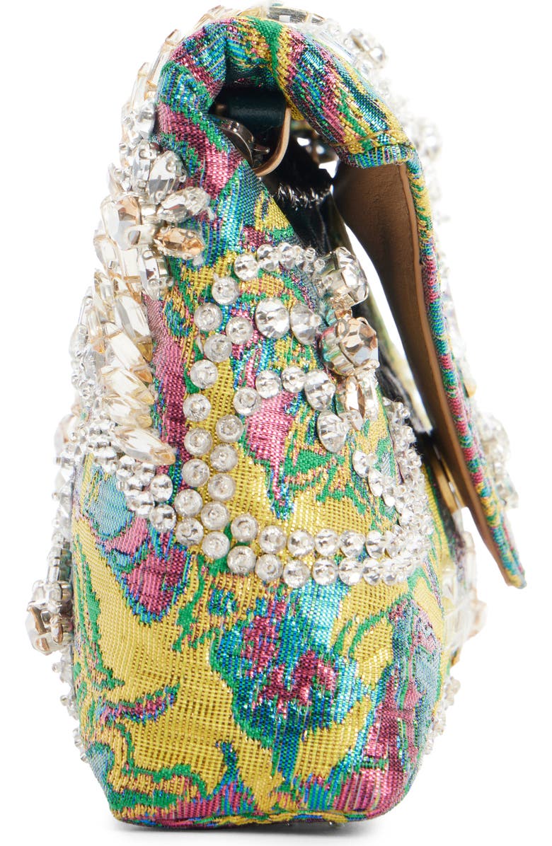Dries Van Noten Crystal Embellished Lamé Floral Jacquard Clutch, Alternate, color, 207 Lemon