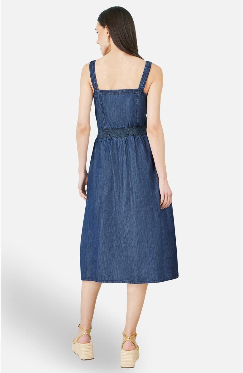 Yumi Chambray Cotton Ruched Midi Sun Dress, Alternate, color, Blue