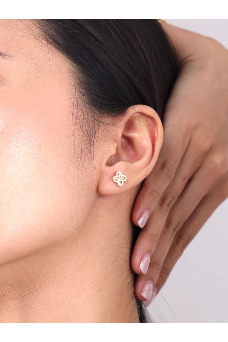 Clover Stud Earrings in 14K Gold, 9mm, Alternate, color, Yellow Gold
