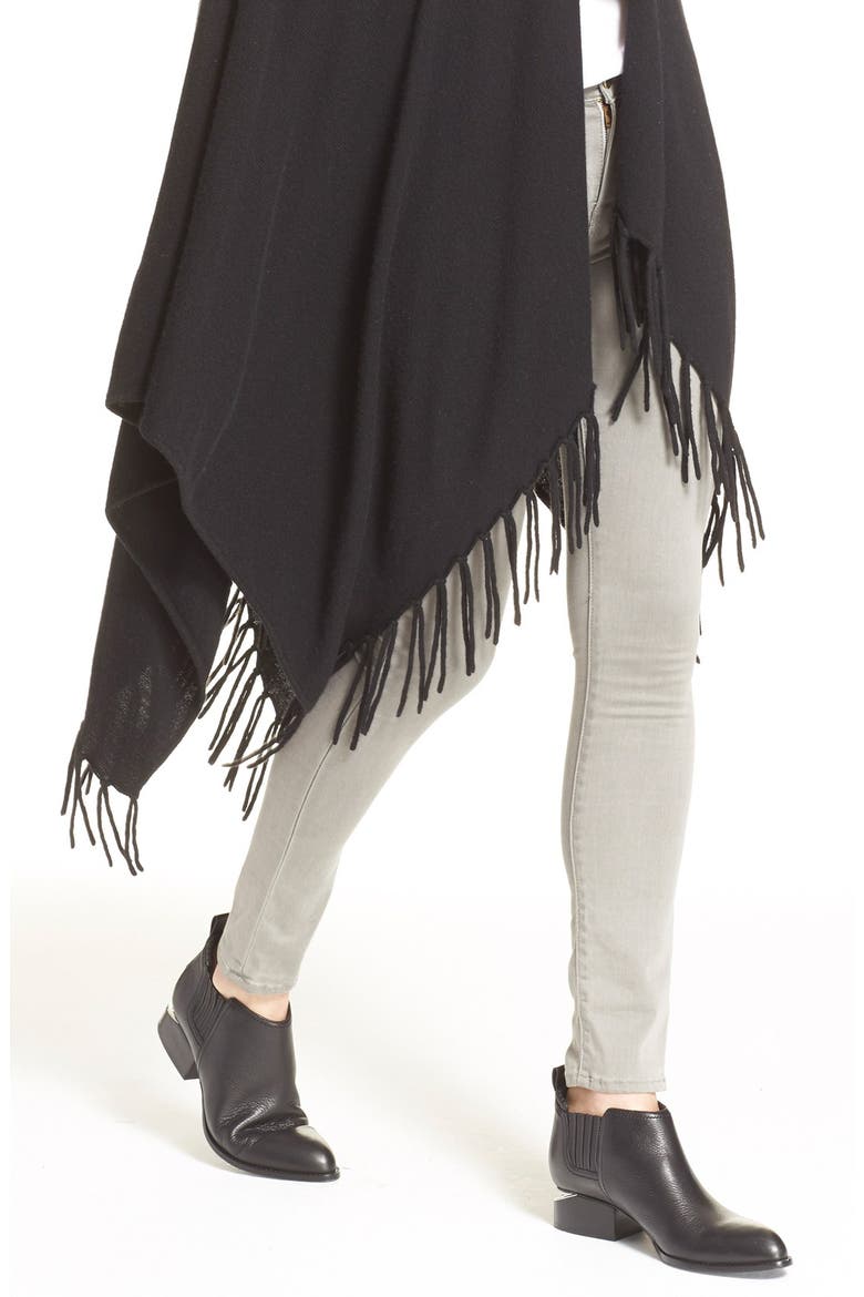 Fringe Trim Cape, Alternate, color, BLACK