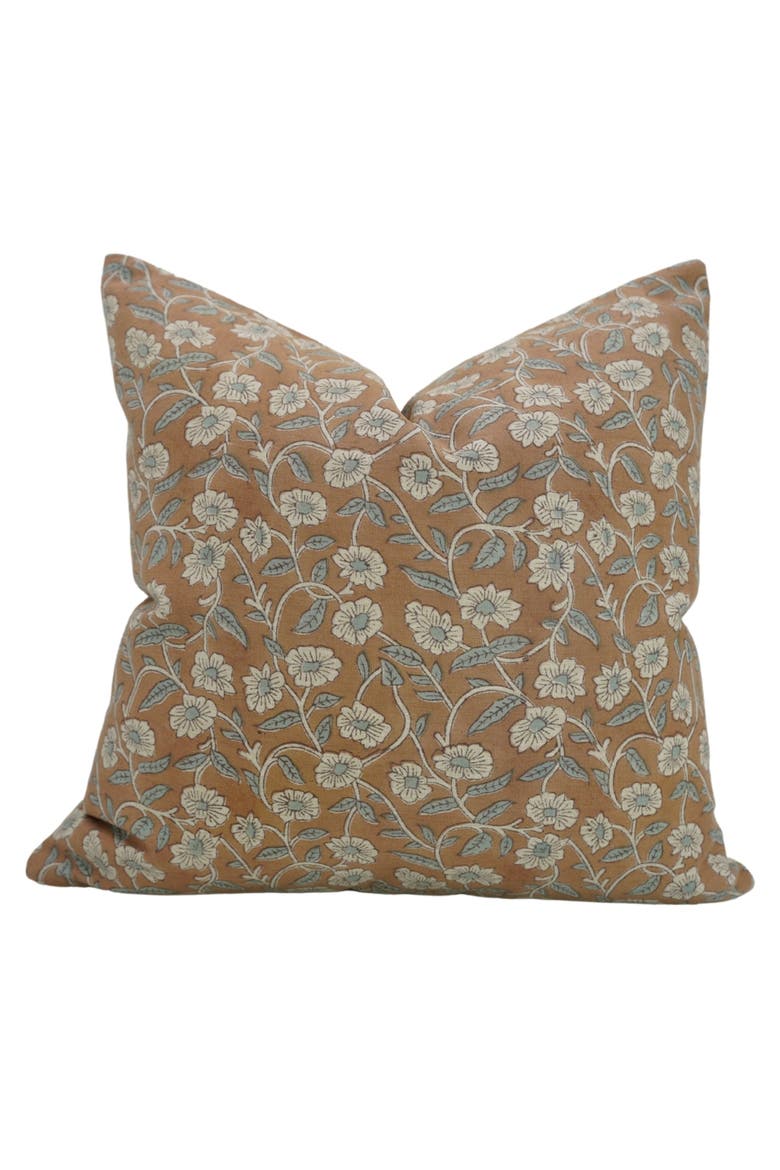 Haridwar Artistic Floral Block Printed Pillow Cover, Main, color, Brown