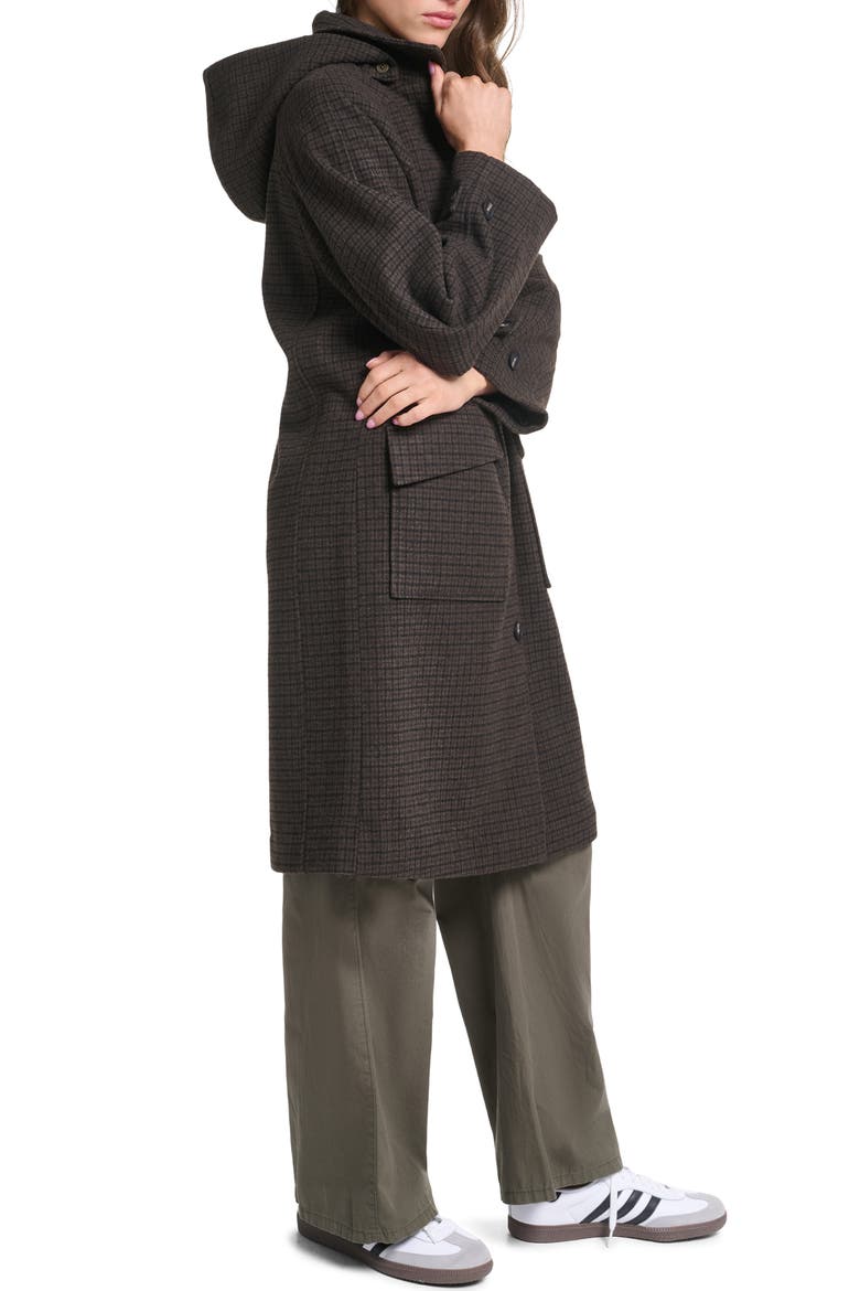 Wool Blend Mac Coat with Detachable Hood, Alternate, color, BROWN CHECK