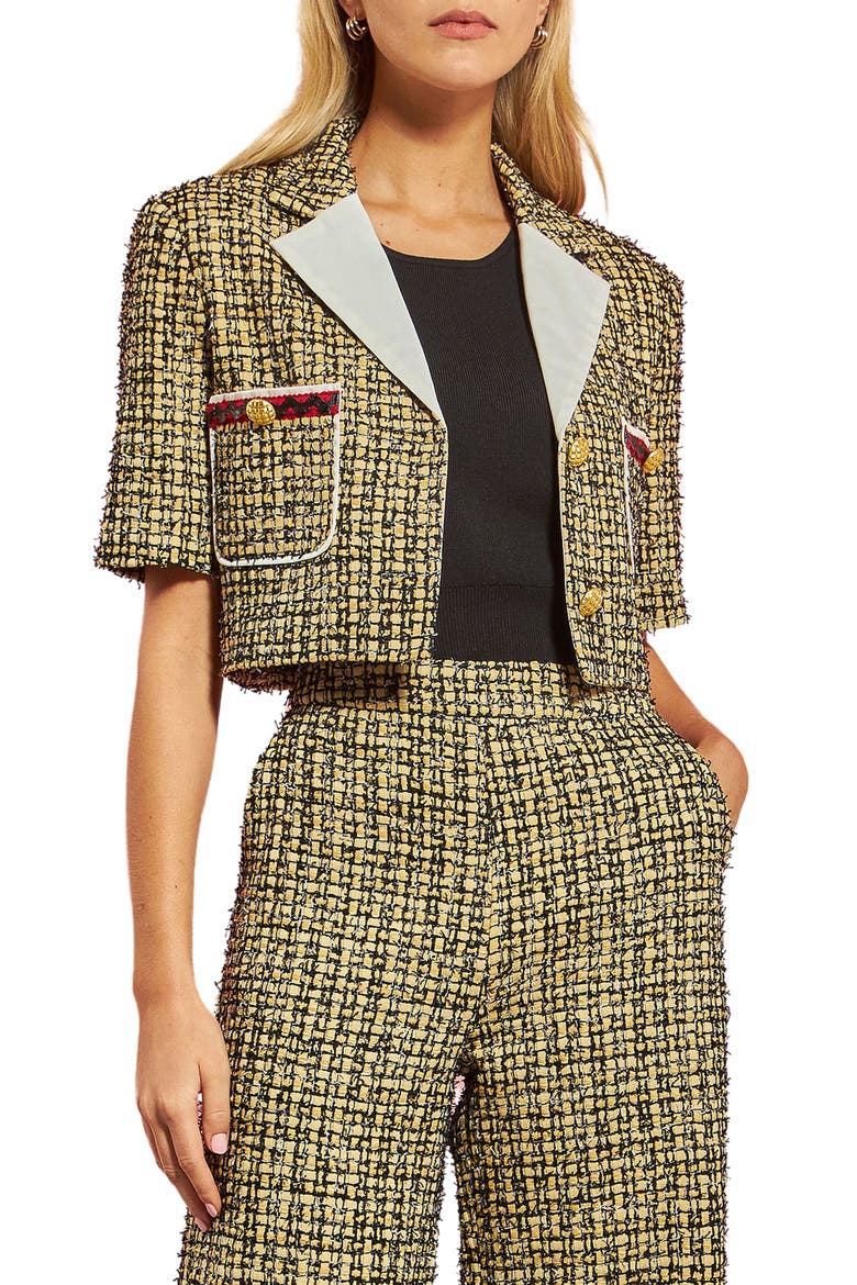Premium Tweed Crop Jacket, Main, color, YELLOW/ BLACK