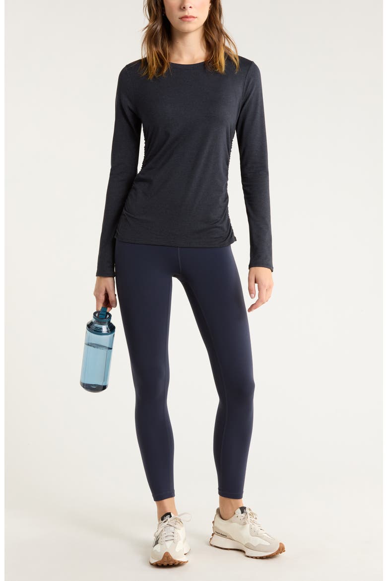 Restore Soft Lite Ruched Long Sleeve T-Shirt, Alternate, color, BLACK