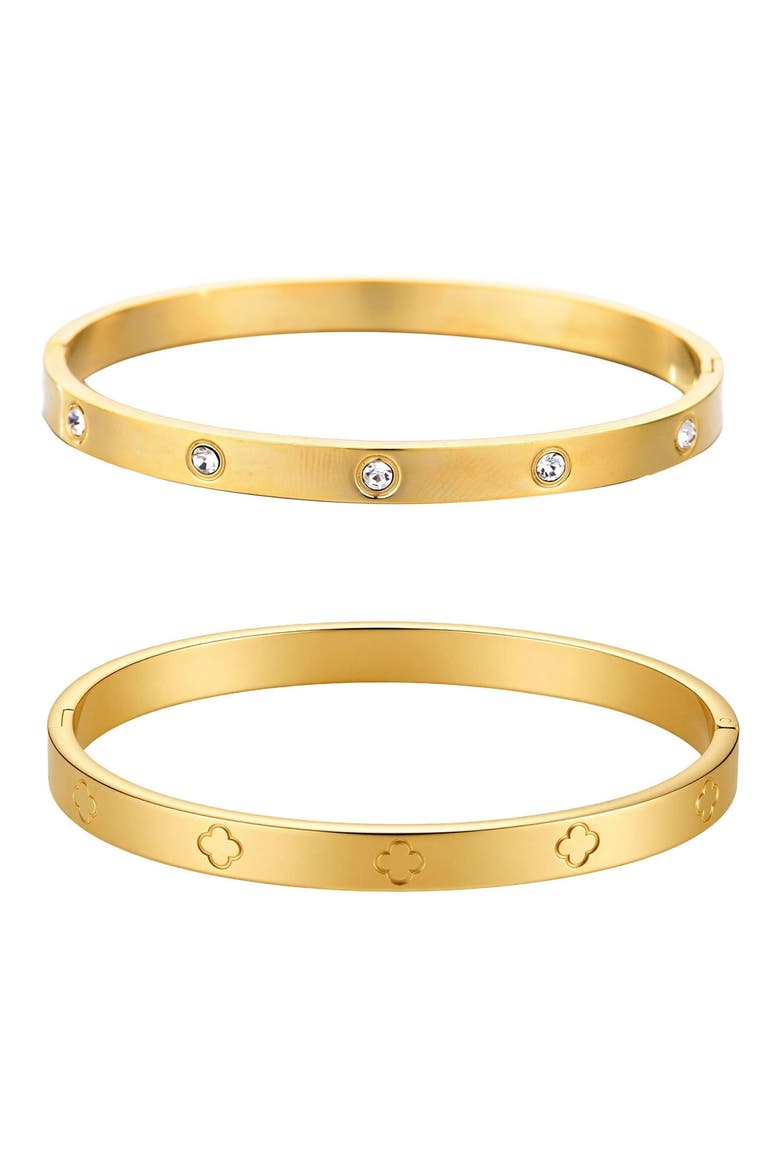 Set of 2 18k Gold Plated Bangle Bracelets, Main, color, GOLD