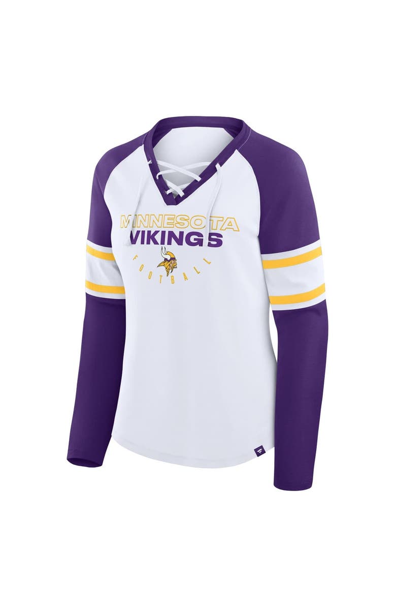 FANATICS Women's Fanatics White/Purple Minnesota Vikings Redzone Blitz Package Raglan Lace-Up V-Neck Long Sleeve T-Shirt, Alternate, color, White