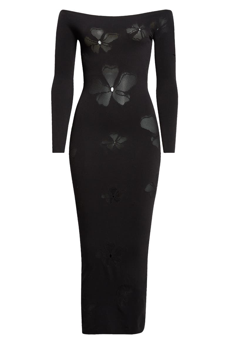 The Monogram Off the Shoulder Long Sleeve Dress, Alternate, color, BLACK