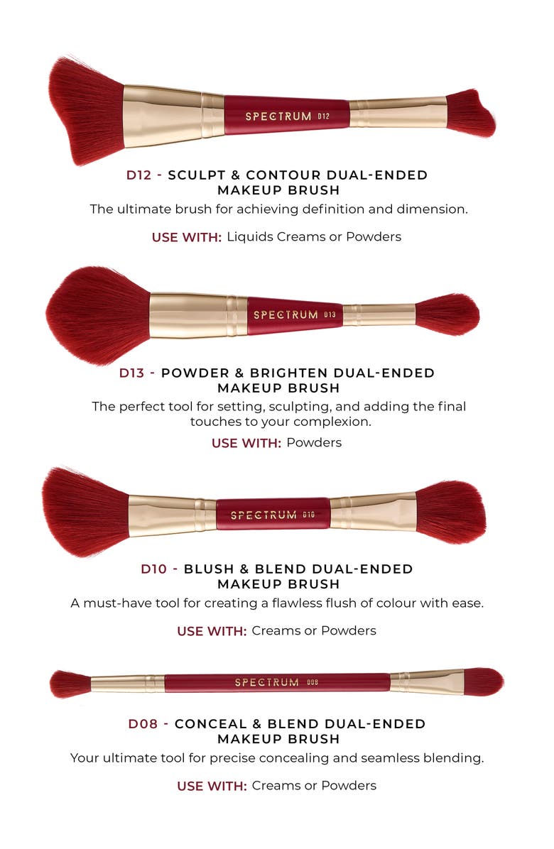 SPECTRUM Very Cherry 10-Piece Dual Ended Makeup Brush, Sponge & Puff Set $90 Value, Alternate, color, Red