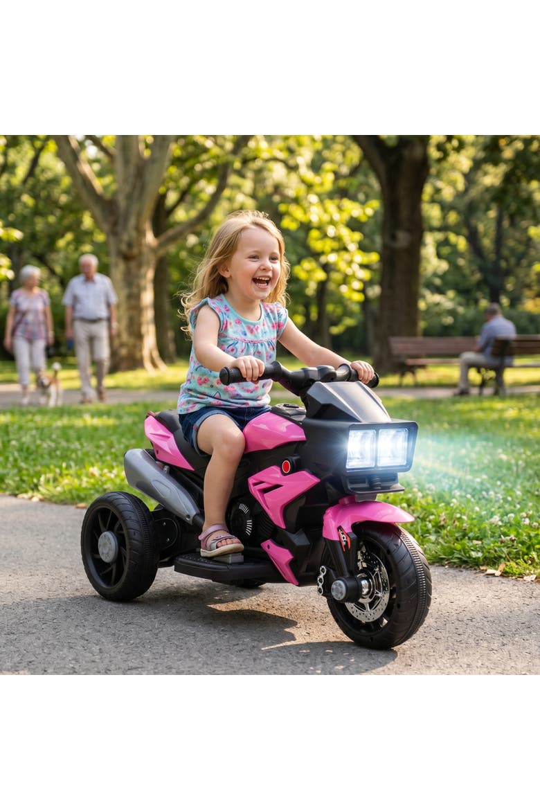 6V Kids Electric Motorcycle, Dirt Bike Style, Music, Horn, Headlights, Alternate, color, Pink