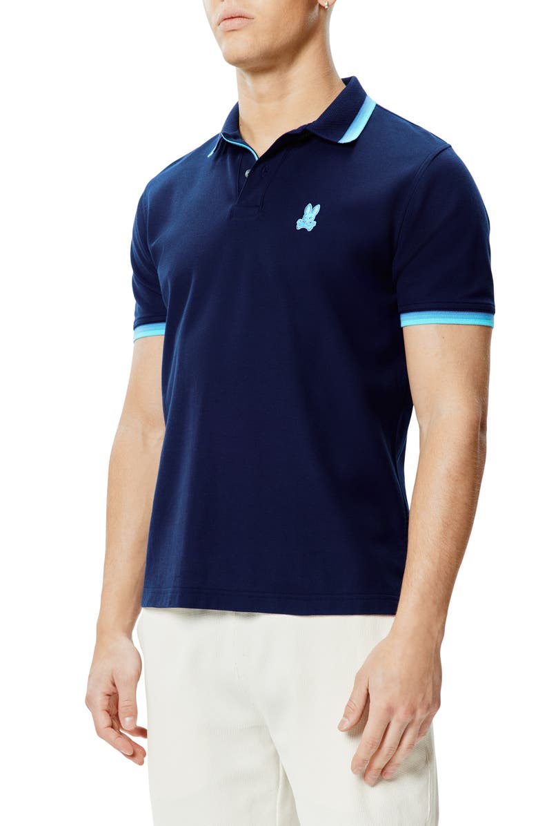 Psycho Bunny Holden Tipped Pima Cotton Piqué Polo, Alternate, color, Evening Blue