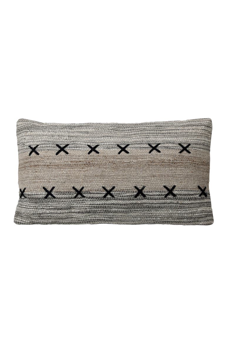Milan Handwoven Wool & Cotton Lumbar Pillow, Main, color, Grey/Taupe/Black