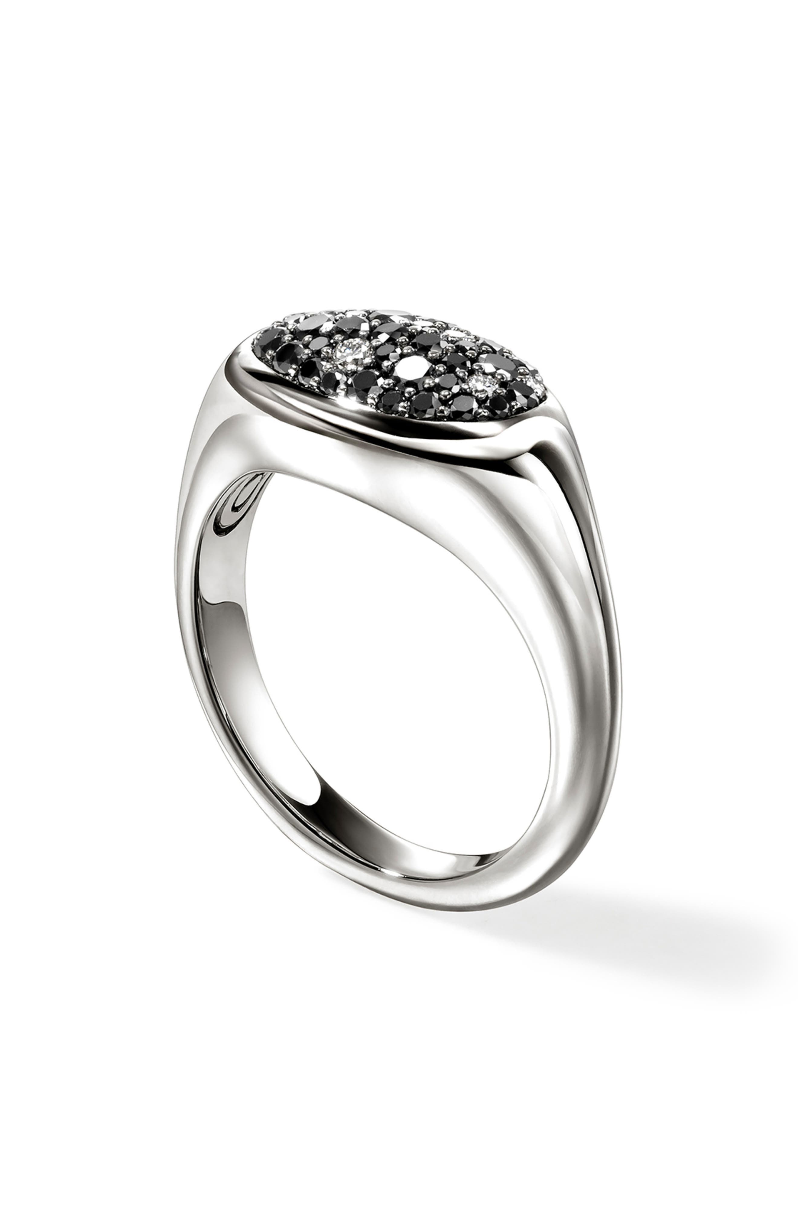 John Hardy Pebble Ring, Sterling Silver, Black Sand Diamond Pavé