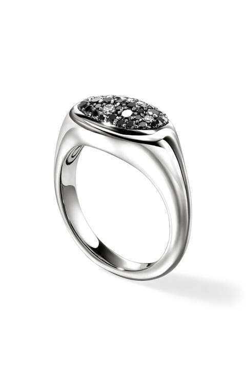 Pebble Ring, Sterling Silver, Black Sand Diamond Pavé