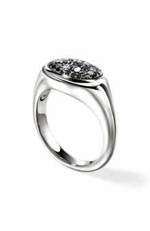 John Hardy Pebble Ring, Sterling Silver, Black Sand Diamond Pavé