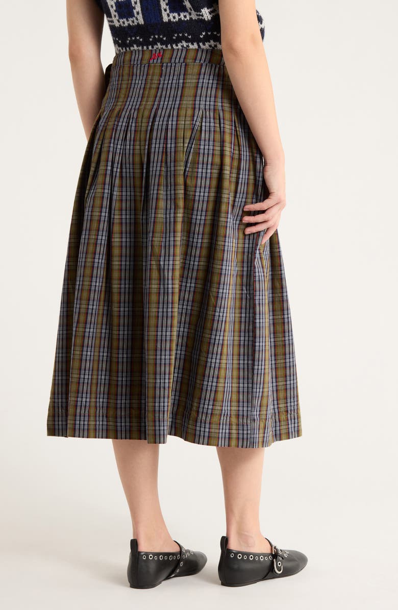 Damson Madder Josie Drop Waist Organic Cotton Midi Skirt, Alternate, color, Green/ Black/ White Multi