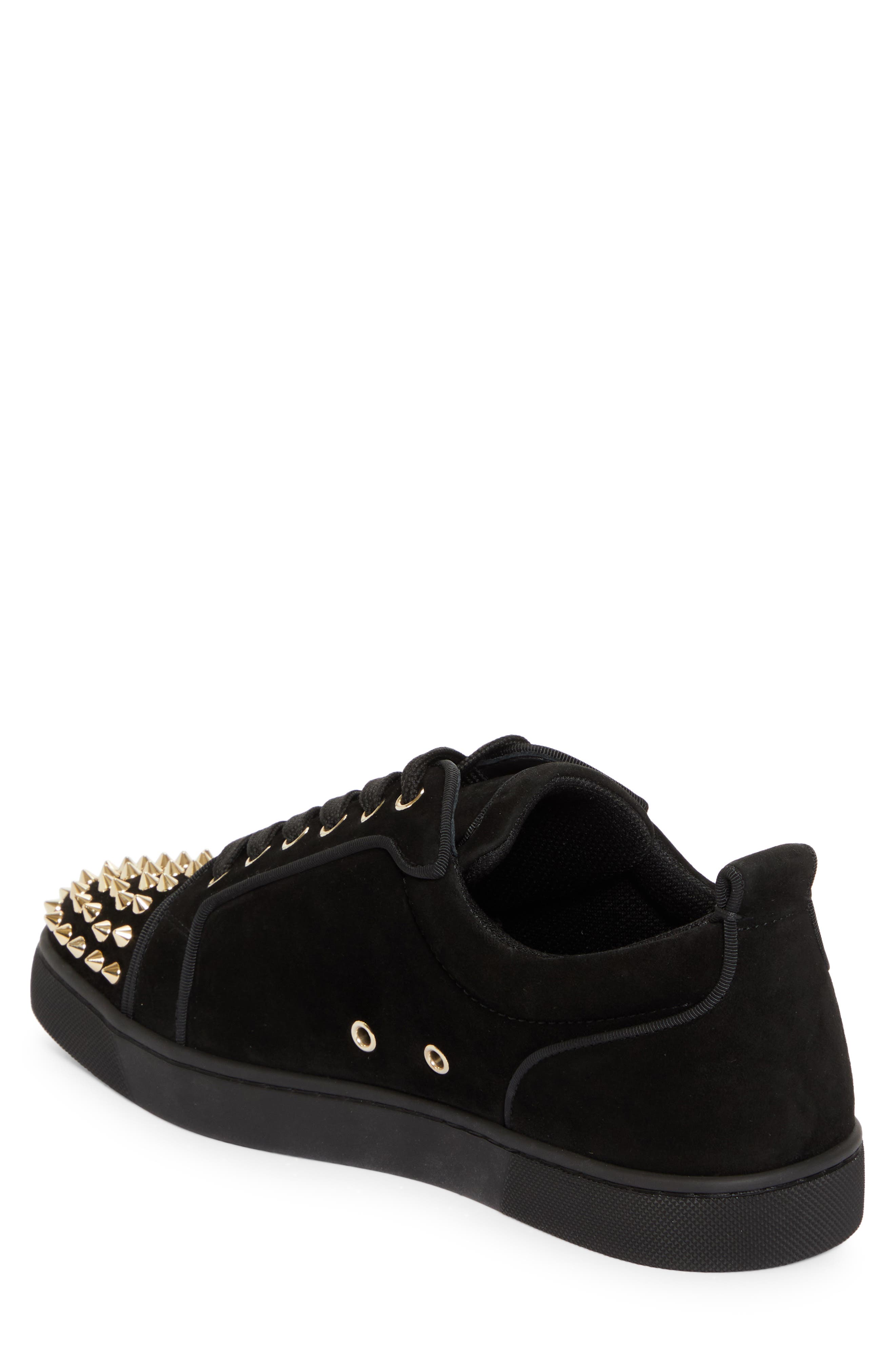 Christian Louboutin Louis Junior Spikes Orlato Suede Sneaker, Alternate, color, Black/ Light Gold