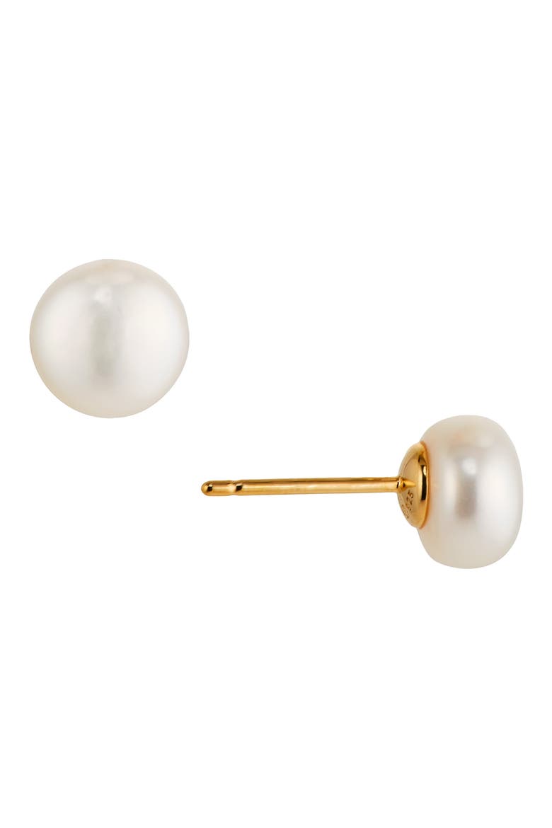 Freshwater Button Pearl Stud Earrings, Main, color, GOLD