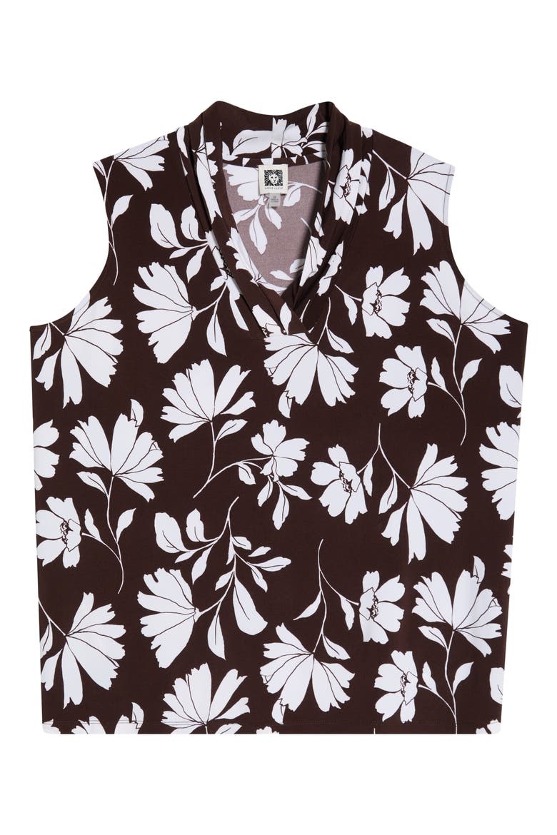 Floral Triple Pleat V-neck Top, Alternate, color, DARK CHOCOLATE/ WHITE DOVE