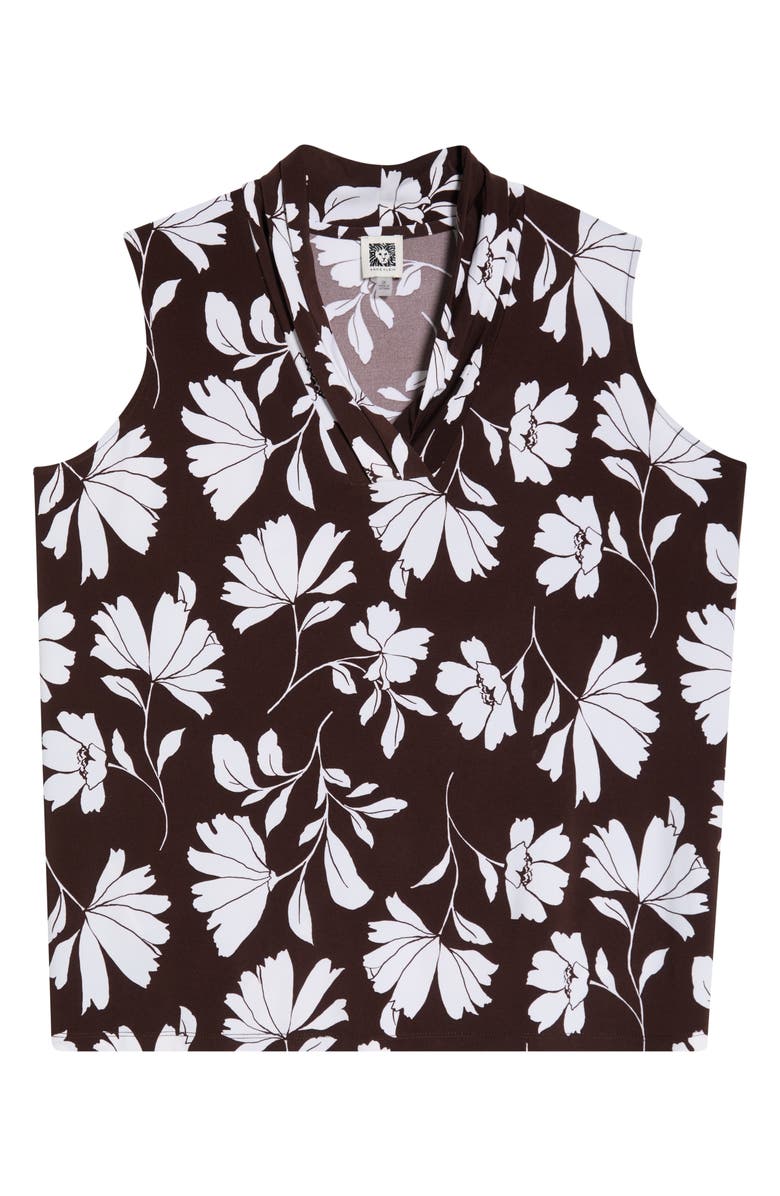Anne Klein Floral Triple Pleat V-neck Top, Alternate, color, Dark Chocolate/ White Dove