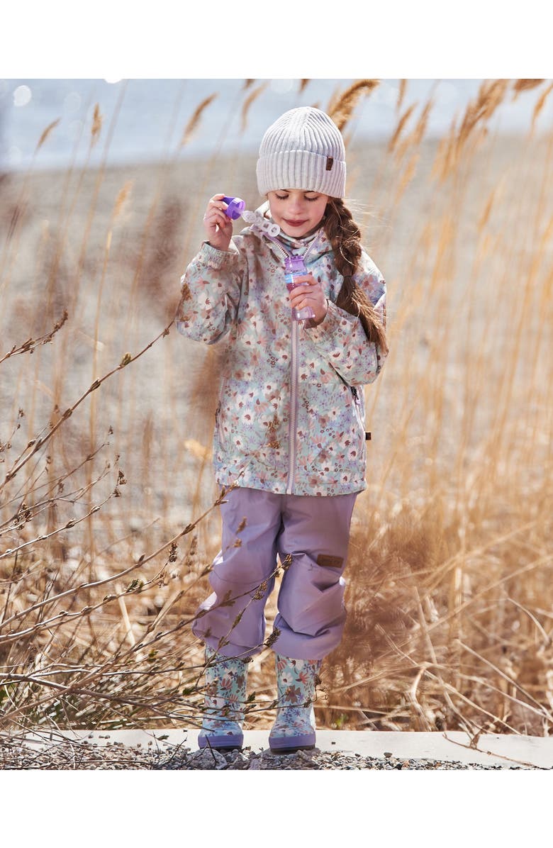 Deux par Deux Little Girl's Printed Jacket Two-Piece Mid-Season Outerwear Set Small White Flowers On Turquoise And Lilac., Alternate, color,