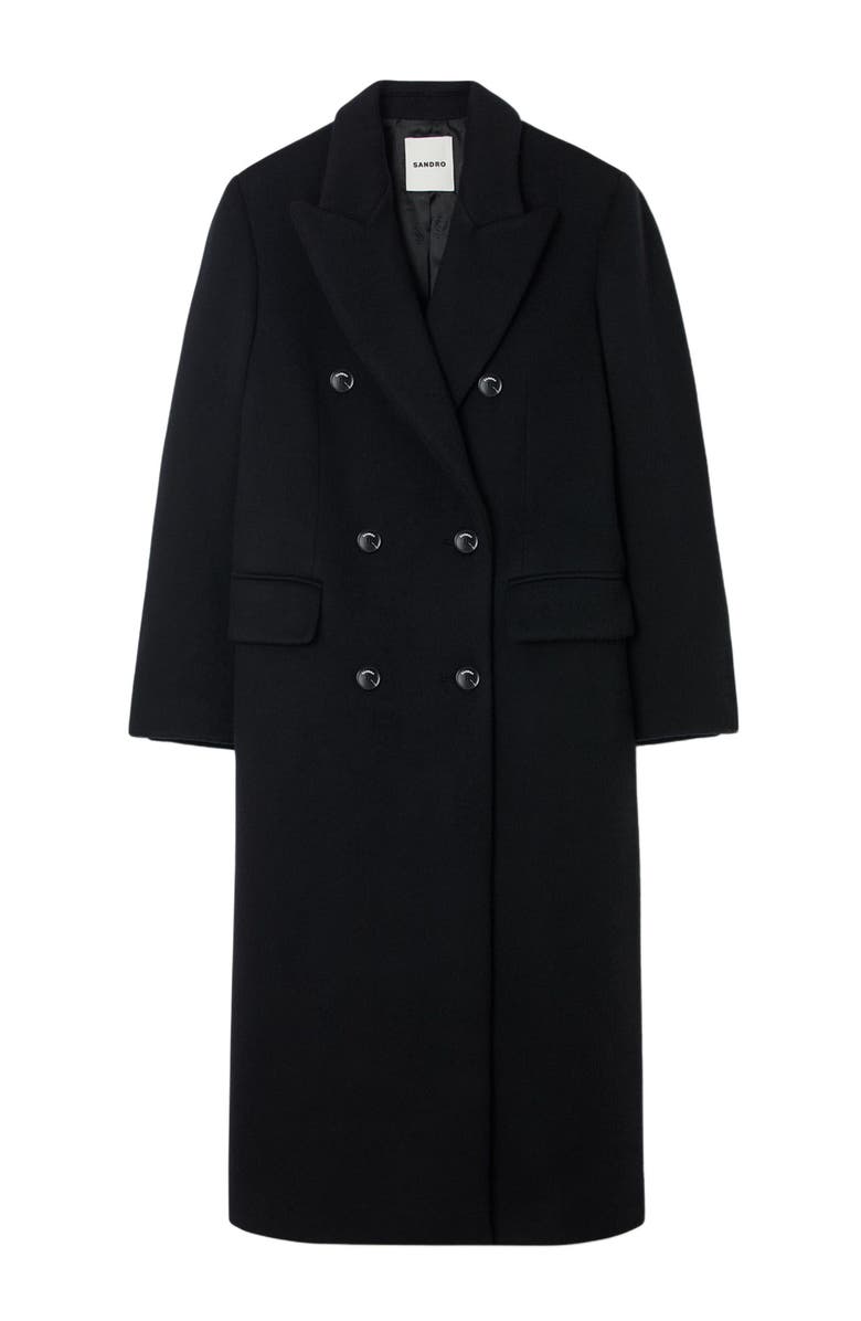 SANDRO Long wool coat, Alternate, color, Black