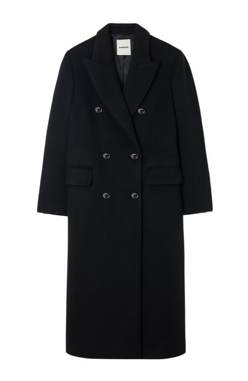 Sandro Long Wool Coat In Black
