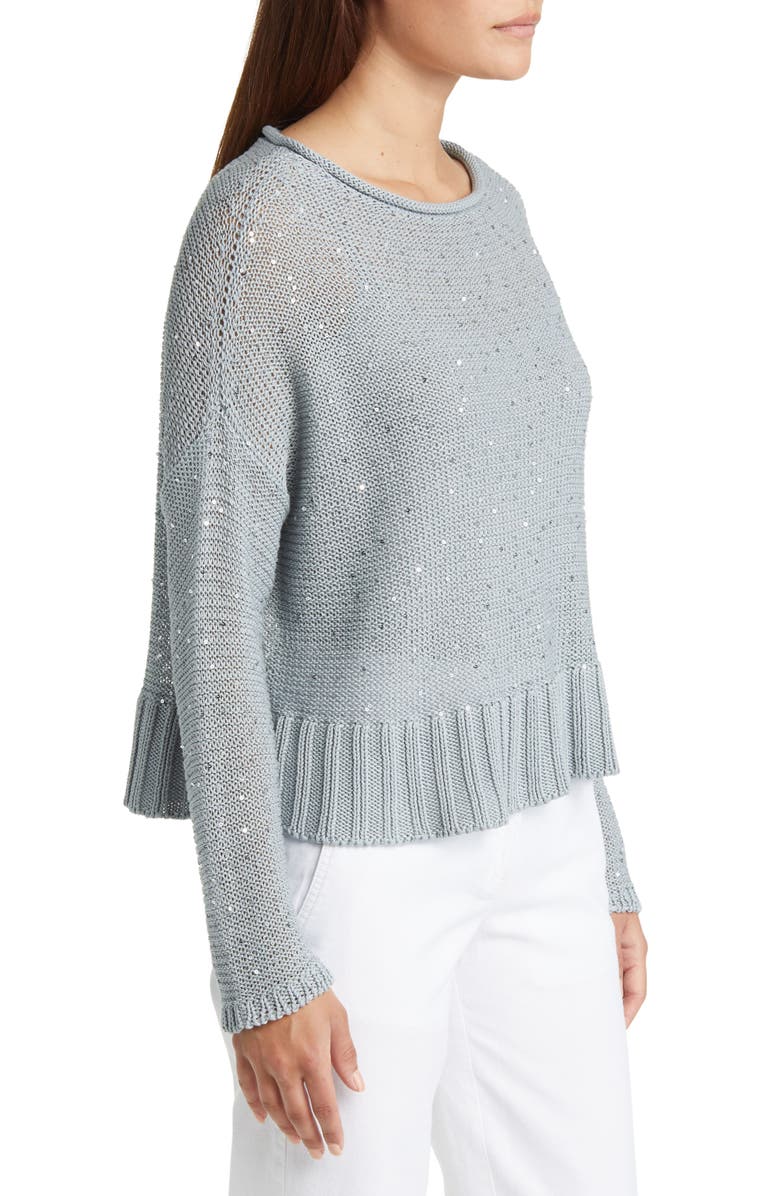 Eileen Fisher Boatneck Sequin Organic Cotton Crop Sweater, Alternate, color, 