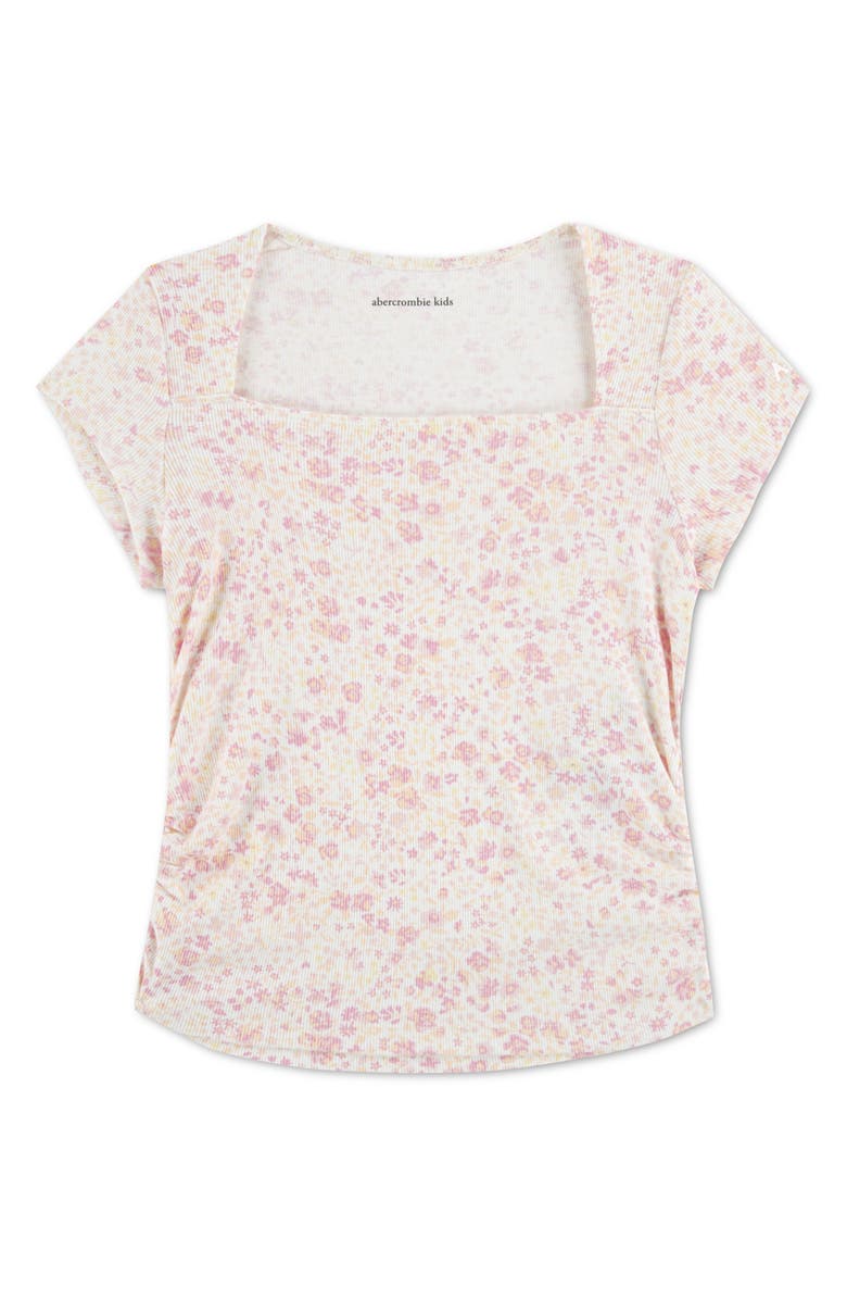 abercrombie kids Kids' Floral Square Neck Top, Main, color, Chalk Pink
