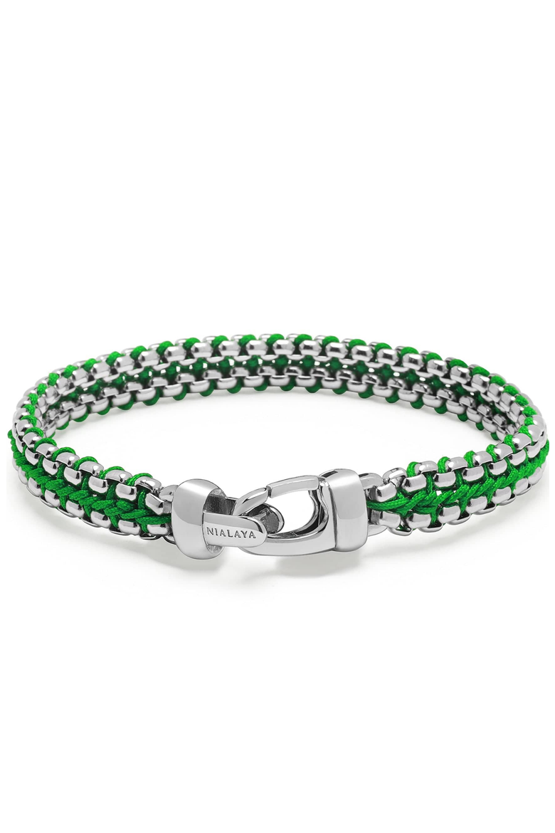 Green Woven Box Silver Chain Bracelet, Main, color, Green / Silver