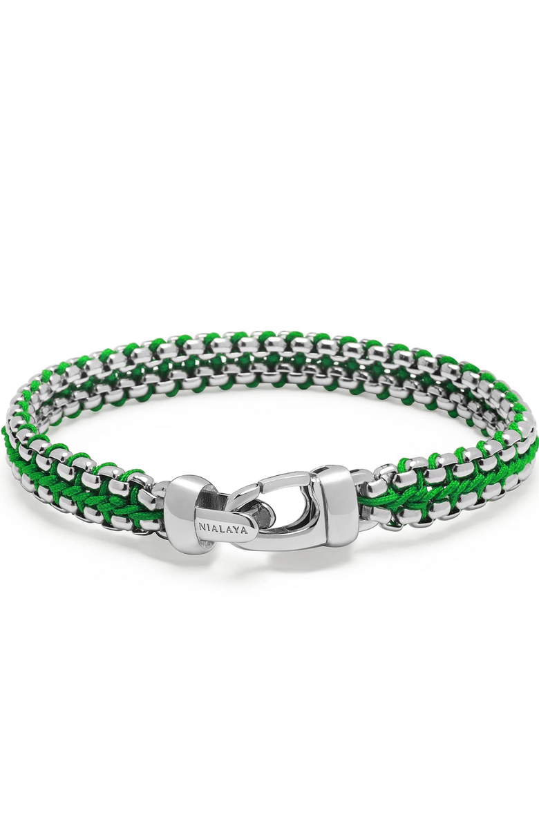 Nialaya Green Woven Box Silver Chain Bracelet, Main, color, Green / Silver