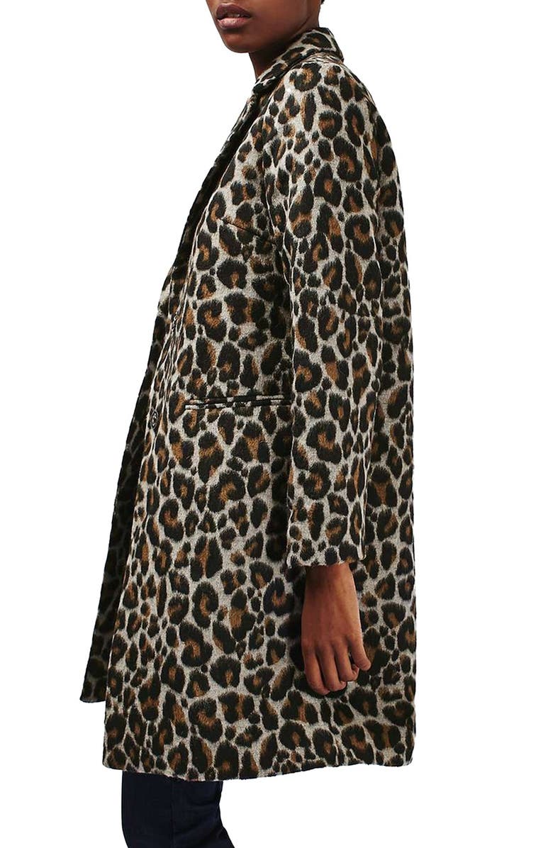 Topshop Leopard Print Car Coat, Alternate, color,