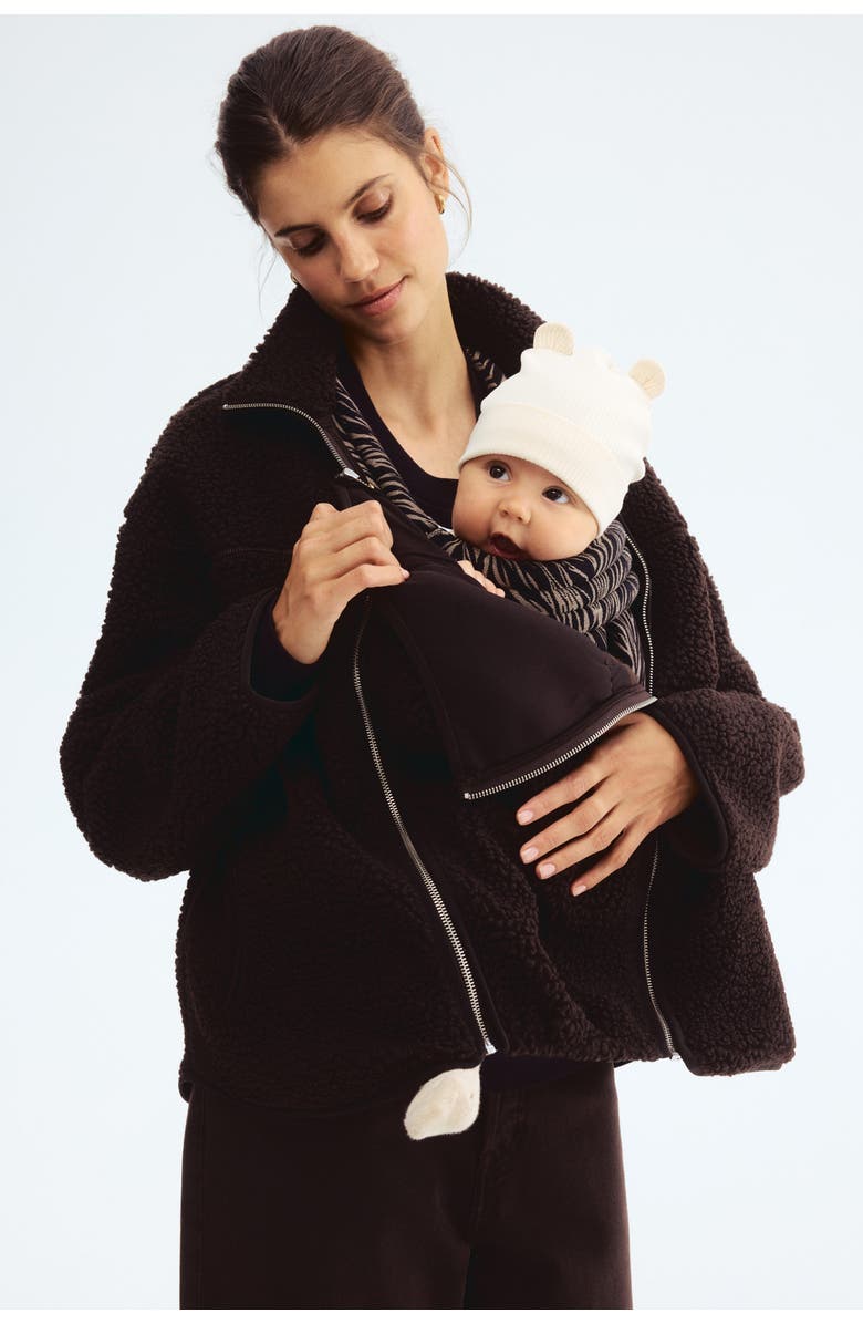 H&M Mama Before & After Babywearing Teddy Jacket, Alternate, color, Dark Brown