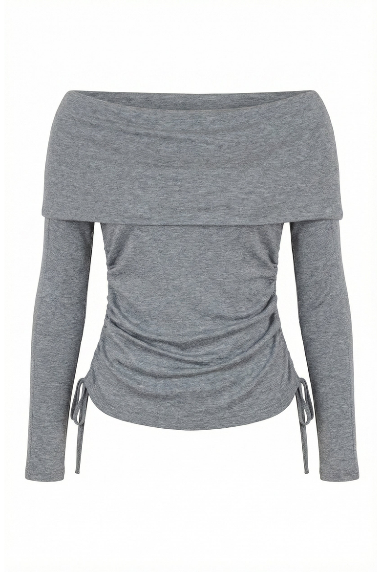 Off Shoulder Side Ruched Long Sleeve Top, Alternate, color, Heather Grey