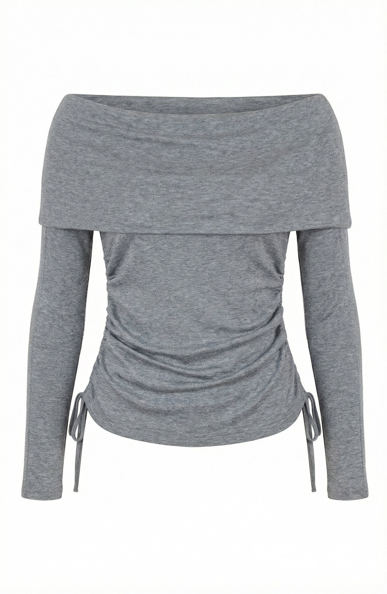 Modenaire Off Shoulder Side Ruched Long Sleeve Top, Alternate, color, Heather Grey