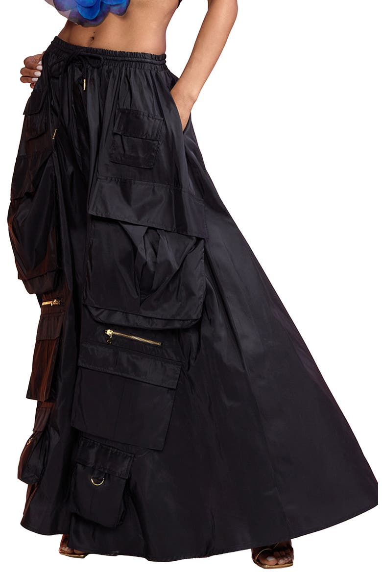 Taffeta Cargo Skirt, Main, color, BLACK