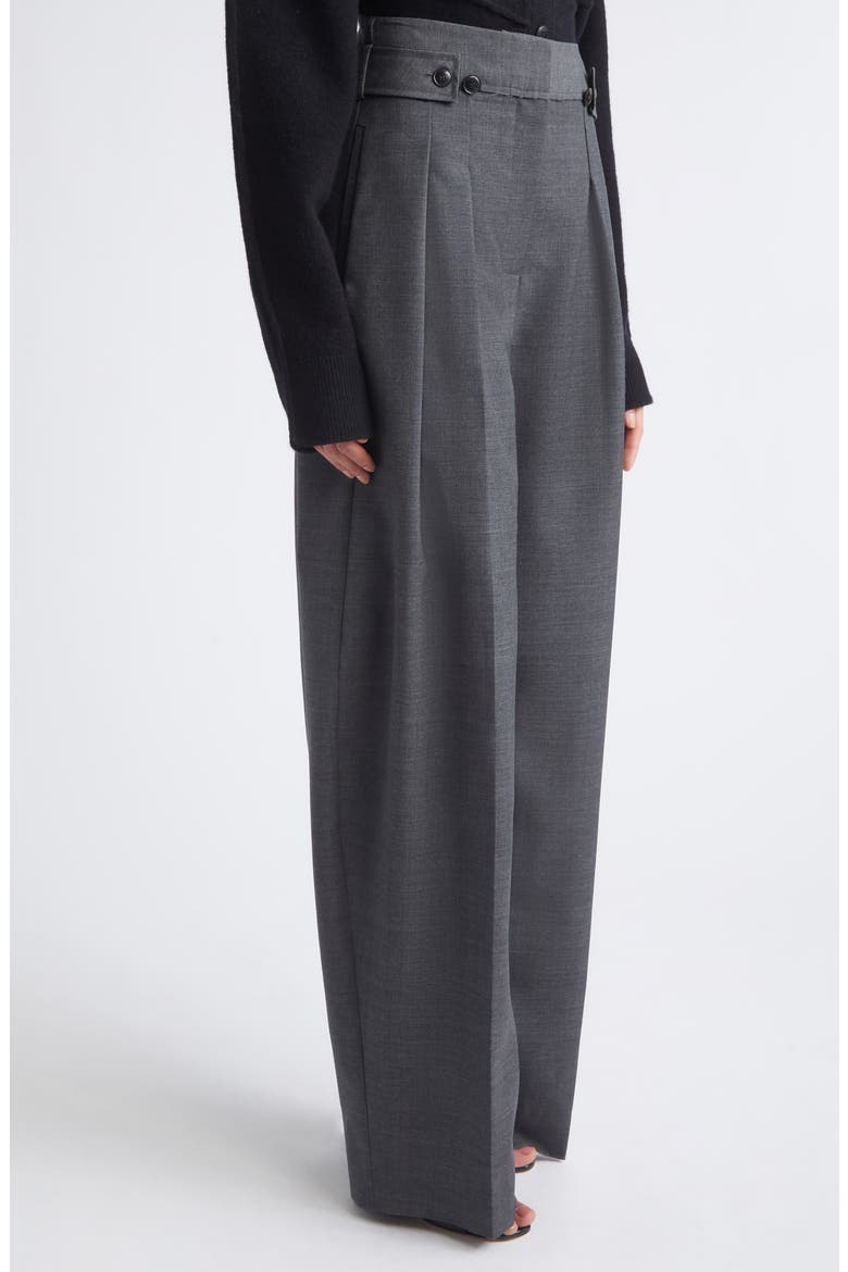 Pleat Front High Waist Tropical Wool Wide Leg Trousers, Alternate, color, LIGHT CHARCOAL