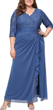 Alex Evenings Beaded Lace Bodice Empire Waist Gown