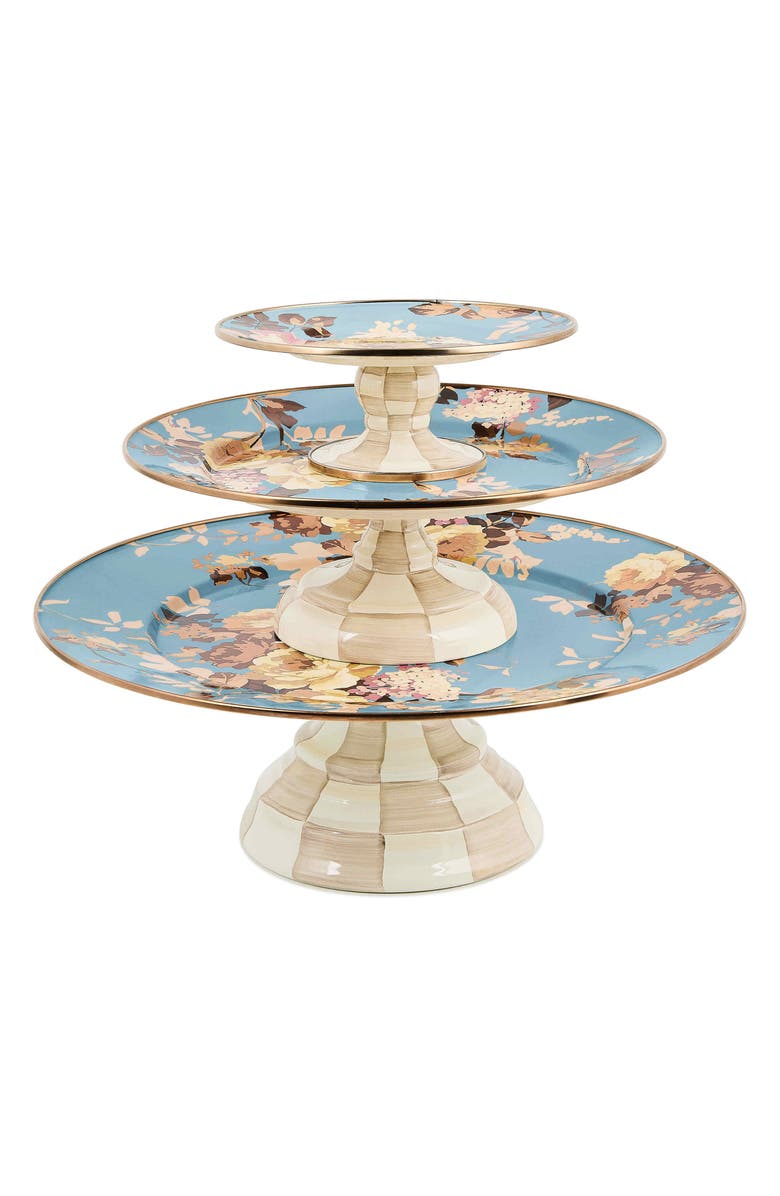 MACKENZIE CHILDS Wild Rose Slate Large Pedestal Platter, Alternate, color, Blue